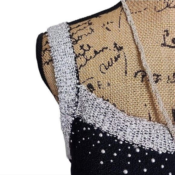 ST. JOHN Collection Women's Wool Blend Black Metallic Pearls Shimmer Dress. - Picture 4 of 11